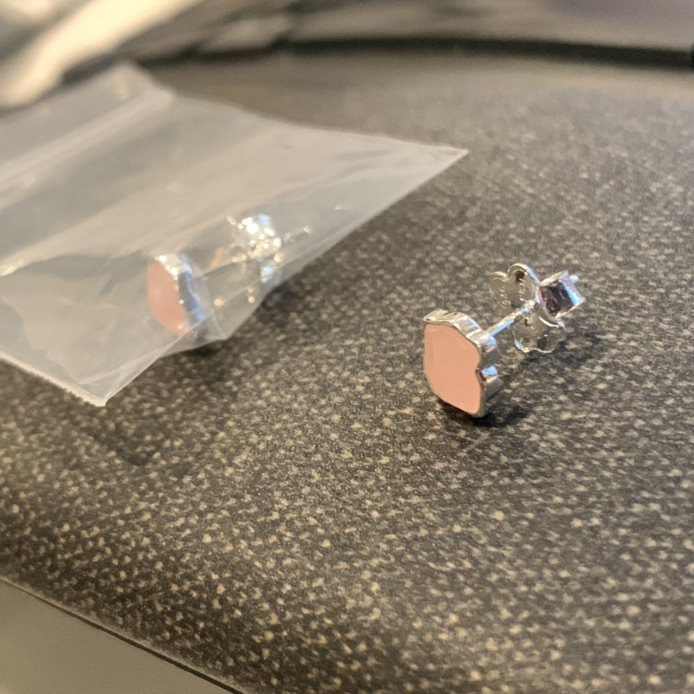 Tous Pink Silver ROSE QUARTZ Stone Earrings Silver Studs - Picture 9 of 16